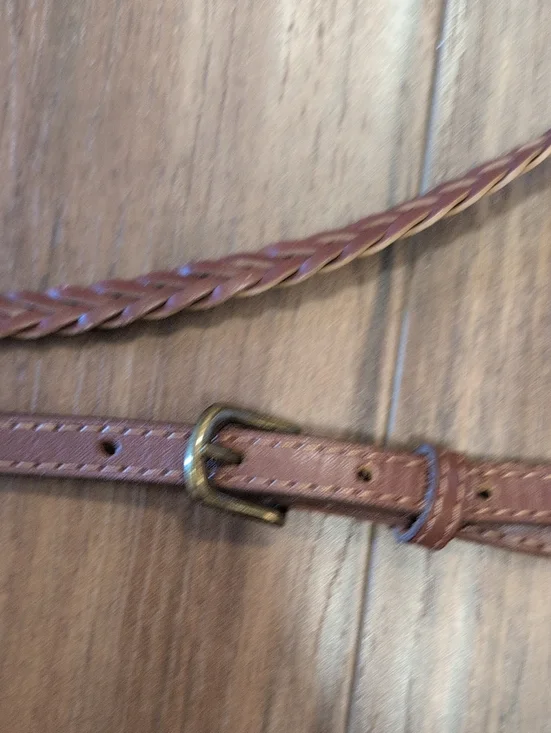 Target Thin Braided Faux Leather Belt in Light Brown with Brass Buckle