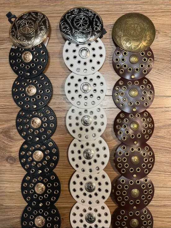 New -Set of 3 Western Concho Belts Black White Brown Studded Boho Statement Belt