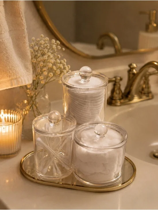 Clear Glass Bathroom Vanity Jar Set - 1*3