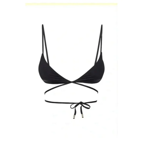 Monday Swimwear St. Martin Wrap Bikini Top in Black Size Large….b9