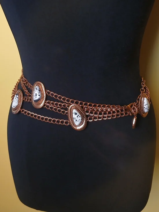 Copper Chain Multi-Strand Waist Belt with White Stone Accents