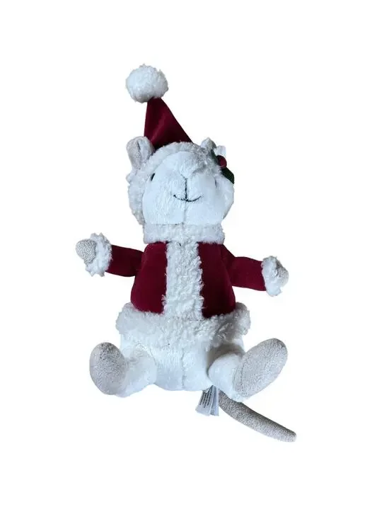Jellycat Small White Red Mouse Plush Santa Hat Holly Christmas Collectible