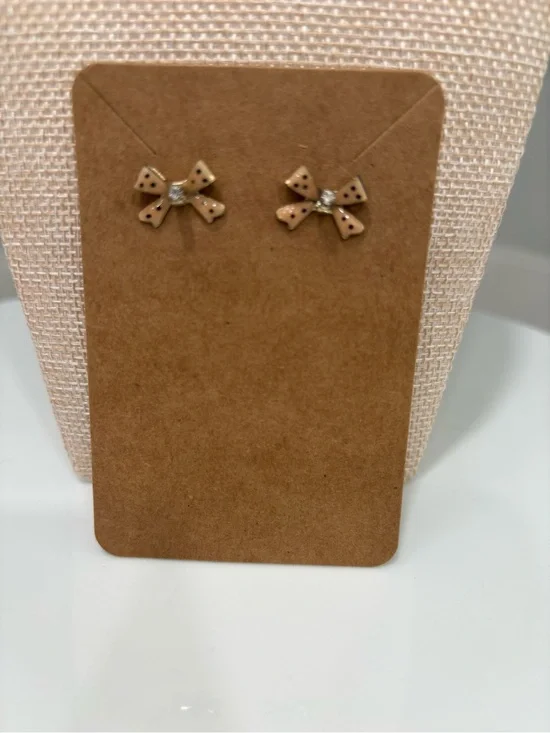 Kids Bow Stud Earrings in Beige with Crystal Accent