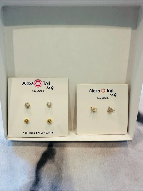 NWT Alex Tori Kids 14K Gold Stud Earrings Bundle