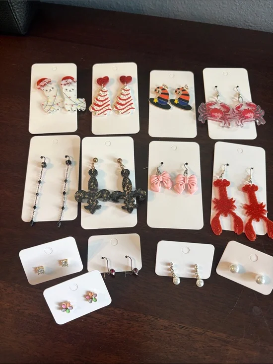 Assorted Earrings Set - Pink, Red, Black & Gold Styles