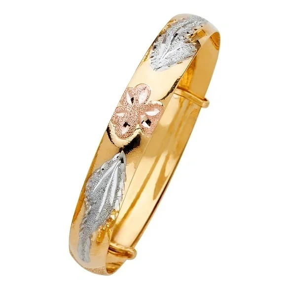 14k tri color kids Flower Bangle 4 to 5 inches