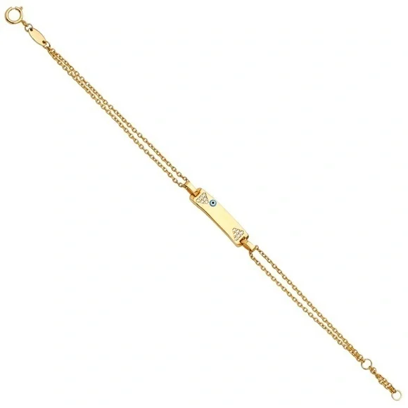 Kids 14k Yellow Gold Blue Evil Eye ID Bracelet 6