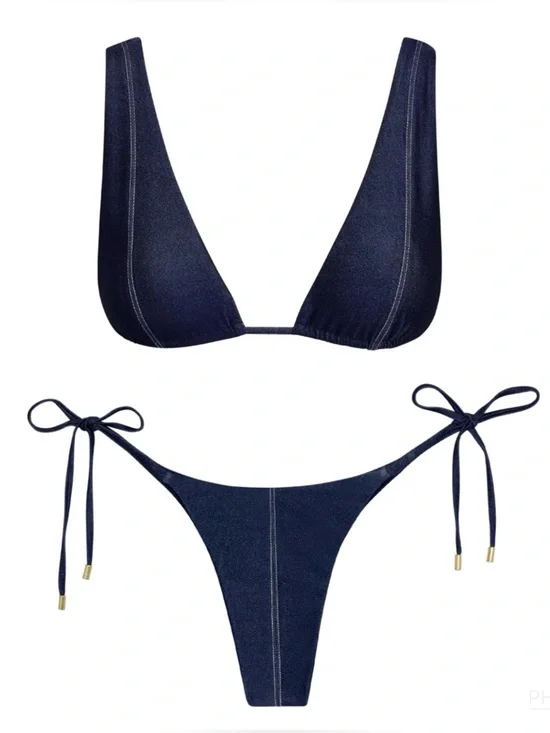 Monday Swimwear Palm Springs Top & Palma Bottom Blue Denim Set M