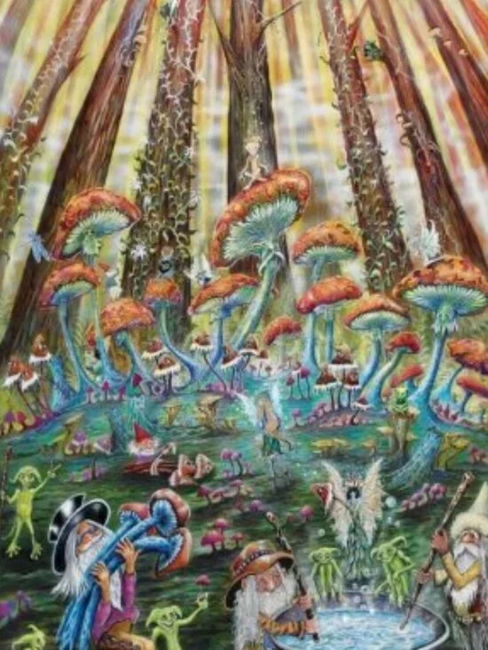 Mushroom Forest Tapestry by Mike DuBois ~ w/Corner Loops ~ 30