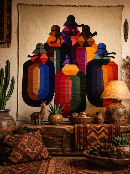 Indigenous Andean Wall Hanging | Handwoven Wool Textile | Folk Art | Boho Home D