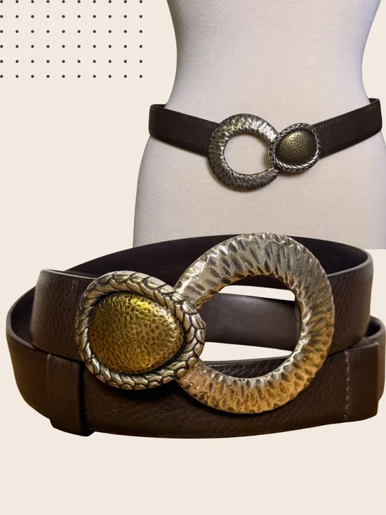 Chico’s Genuine Brown Leather Western Statement adjustable Belt with Buckle M/L
