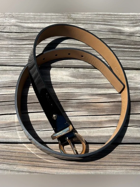 Kate Spade Leather Belt Black Patent Womens Medium 39.5” Length