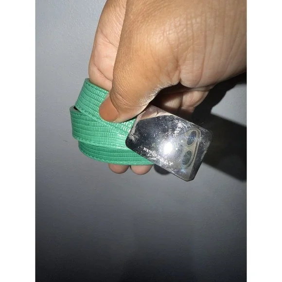 BURBERRY Haymarket Skinny Belt Green Silver Tone Buckle 40/100 43