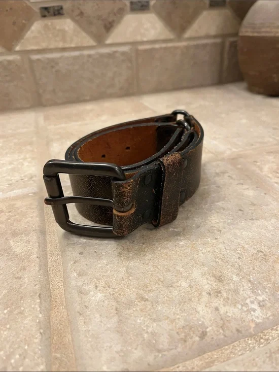Banana Republic Brown Leather Belt with Bronze Metal Buckle M