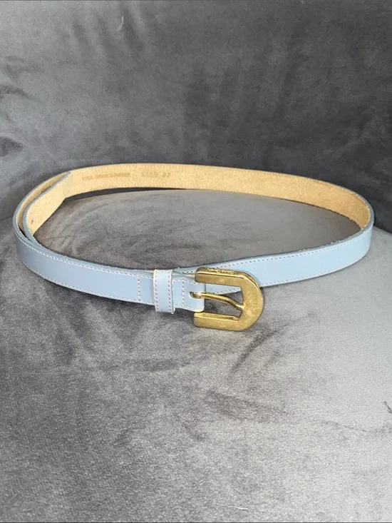 Vintage Pierre Cardin Leather Belt Light Gray Gold Buckle Skinny