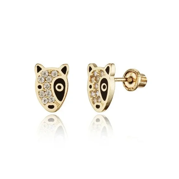 New 14k Yellow Gold Puppy Dog Cubic Zirconia Earrings