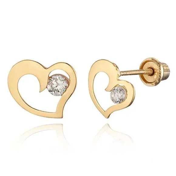 14k Yellow Gold Heart CZ Earrings
