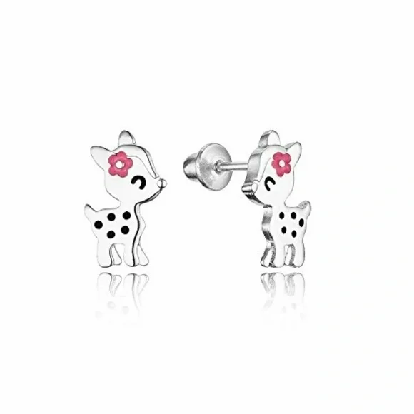 14k gold plated CZ Enamel Flower Deer Earrings.