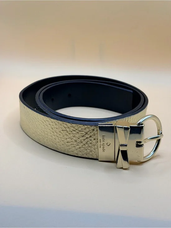 kate spade Gold Metallic Leather Belt with Bow Buckle