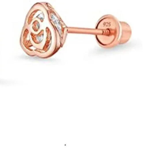 Rose Gold plated over Sterling Silver Flower CZ Baby Girls Earrings
