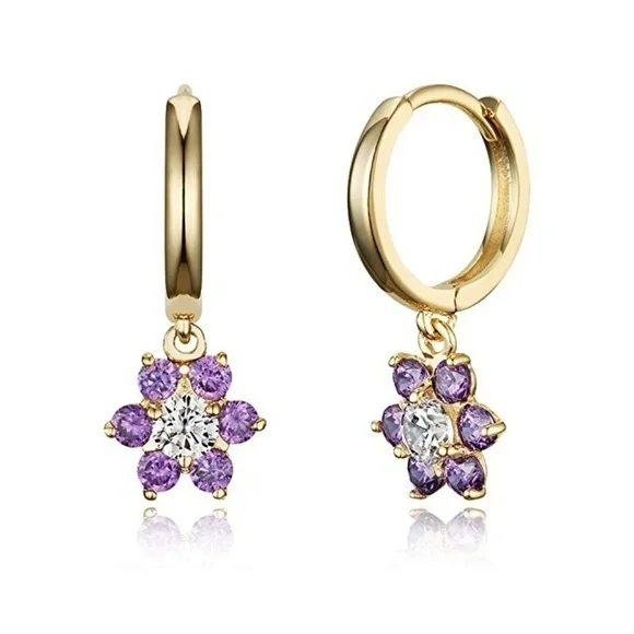 Gold Plated Brass Flower Huggies Hoop Earrings