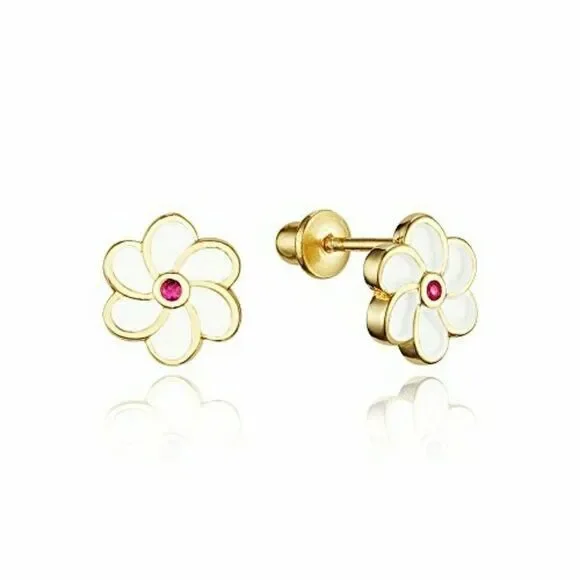 Kids girls Flower Stud Earrings 14k gold plated!.