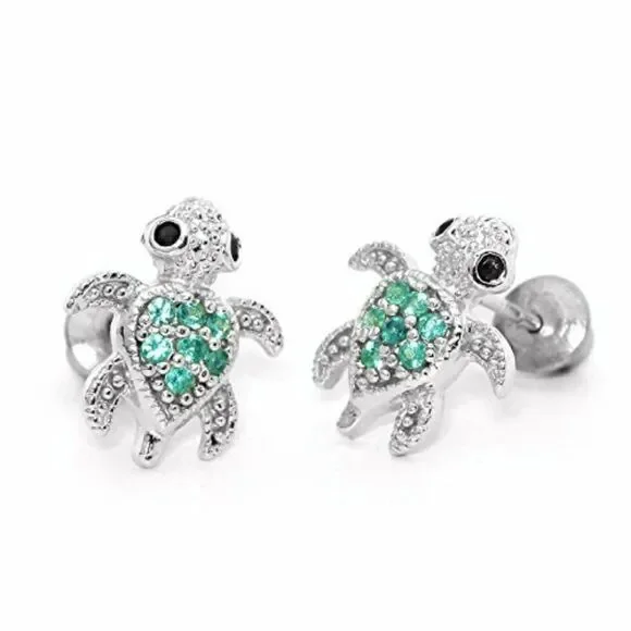 14k gold plated Green Turtle CZ Earrings