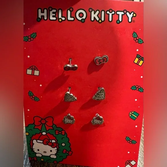 Hello Kitty Girls Christmas Earrings Pack Of 3 Sets NWT