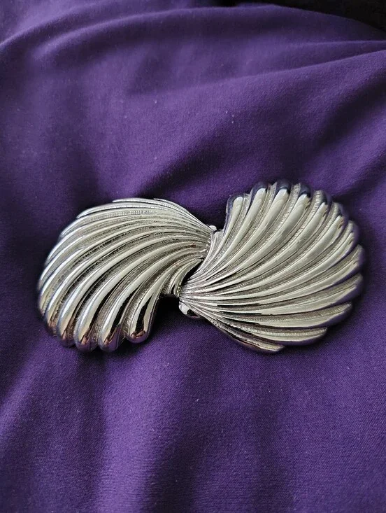 Huge Vintage Sea Shell Silver Tone Belt Buckle. Estate Find