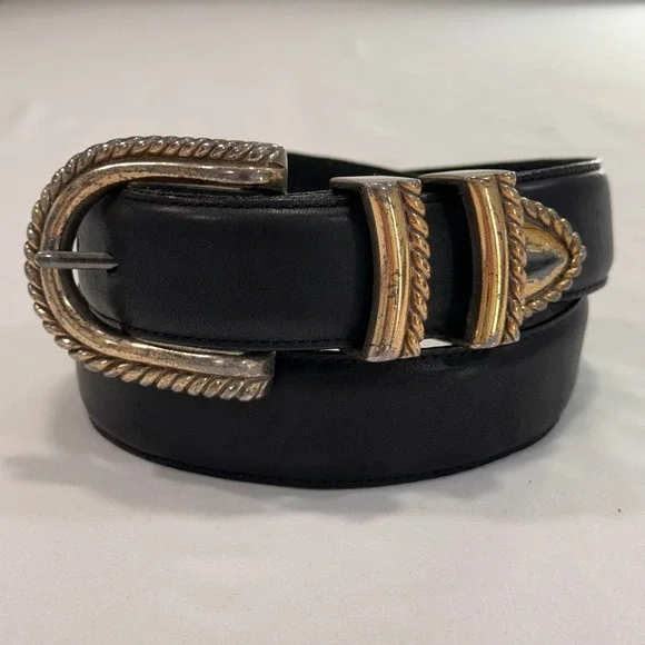 Brighton Western Leather Belt‎ Womens Medium Black Mixed Metal Rope | Cowgirl