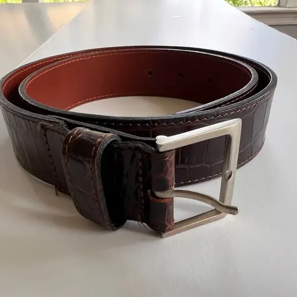 Tommy Hilfiger Brown Embossed Leather Belt Croc Print Size S Made in Turkey