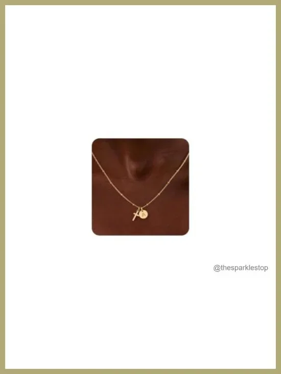 14k Gold Plated Cross Initial Necklace for Girls