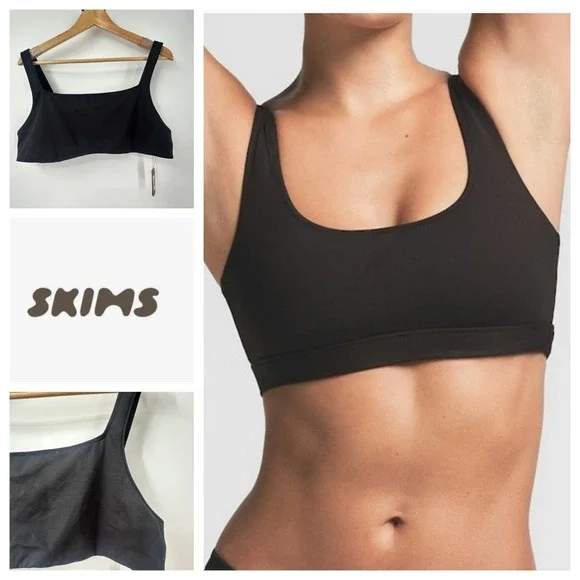 SKIMS Signature Swim Tank Bikini Top Onyx Black Square Neck Womens 3X