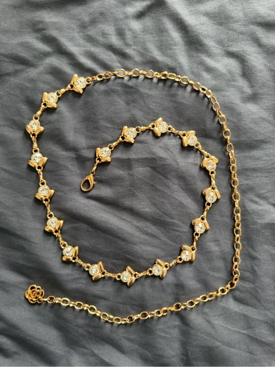 Gold Crystal Accent Women's Belt - Elegant Chain Style
