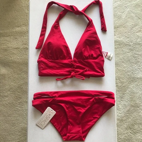 l*space Red Halter Bikini Set