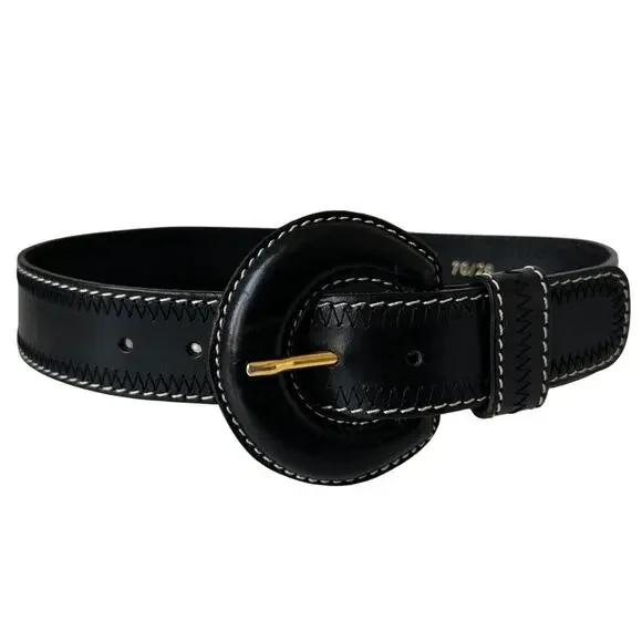 Doppia Vita Vintage Black Leather Belt Oversized Buckle 24