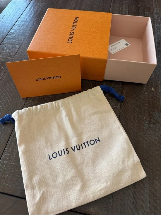 Louis Vuitton Cream Canvas Drawstring Pouch with Orange Box and Navy Logo