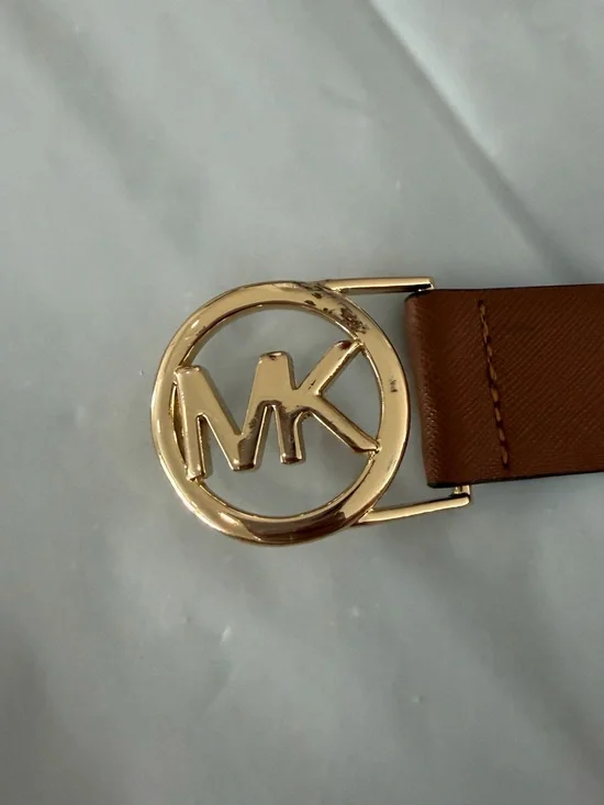 Michael Kors Gold Logo Buckle Brown Leather Belt