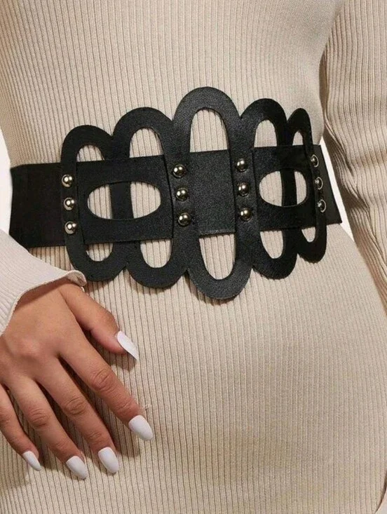 Black Scalloped Statement Waist Belt - Women's Accessory