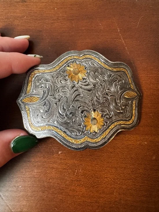 Vintage Montana Silversmiths Two-Tone Floral Western Belt Buckle