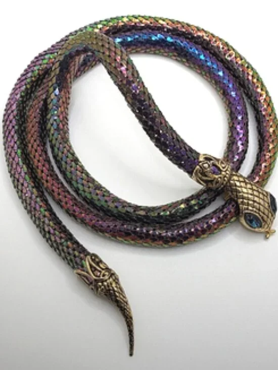 Vintage 1970's DL Auld Rainbow Iridescent Mesh Snake Belt  Blue Eyes 36