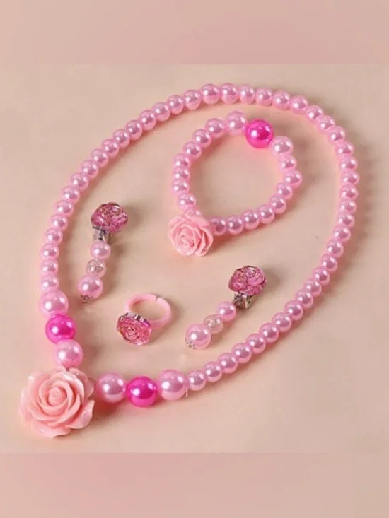 Pink Rose Pearl Jewelry Set - Kids Jewelry