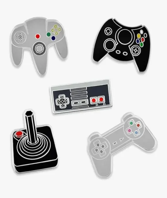 PinMart's Retro Video Gaming Controller Enamel Lapel Pin Set