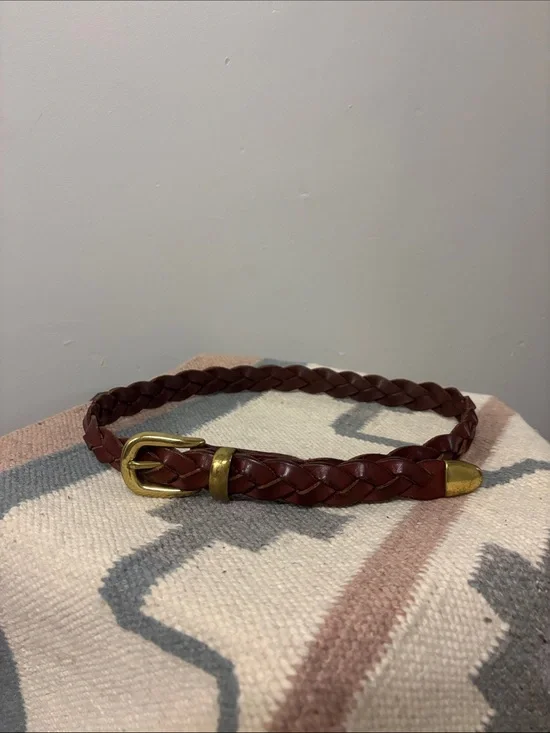 Zele Braided Chestnut Leather Belt with Gold Buckle