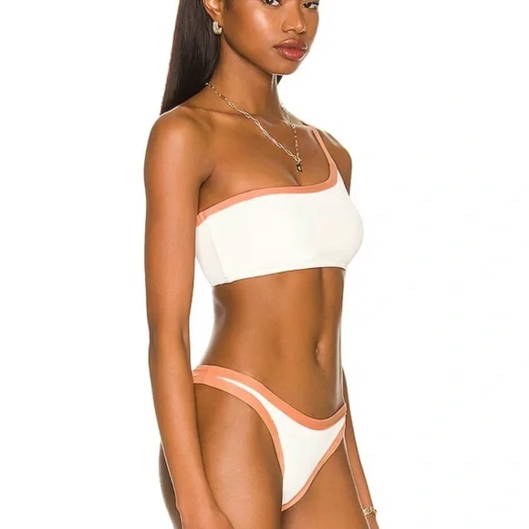 L*Space Axel Ribbed One Shoulder Bikini Top Cream Tangy Orange Women's Size XS