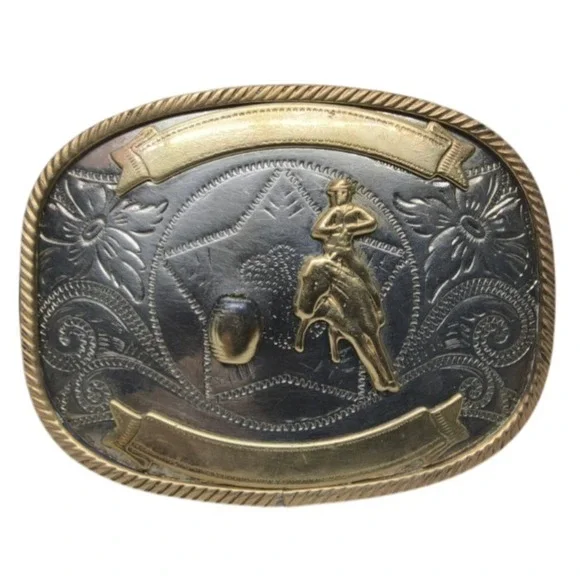 Vintage Nickel Silver Barrel Racing‎ Trophy Award Style Belt Buckle