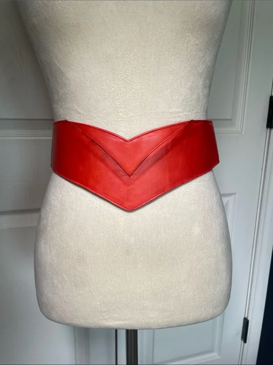 Vintage 80s V-Shaped Red Leatherette Corset Belt Cosplay Costume Superhero