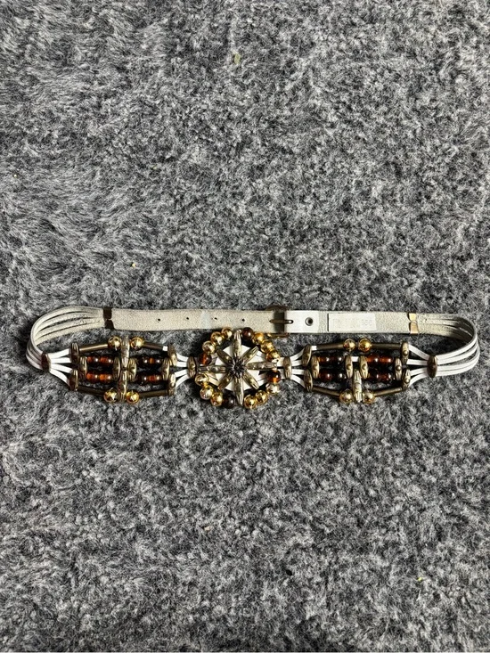 Women's Decorative Beaded Silver-Tone Waist Belt