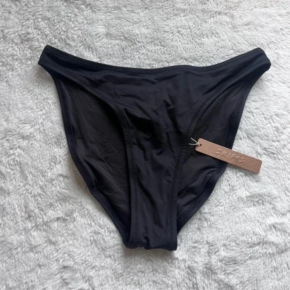 SKIMS Women's Recycled Swim Mid Coverage Bottom Onyx Black Size XS BB-BRF-3980