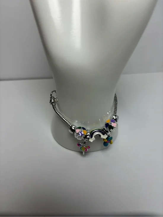 Silver Rainbow & Enamel Flower Charm Bracelet - Multicolor